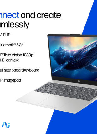 HP 15,Intel Ultra 5 125H (16GB DDR5, 1TB SSD) FHD, IPS, 15.6''/39.6cm, Win11, M365 Basic(1yr)*Office24, Silver, 1.65kg, fd1354TU, Intel Arc Graphics, FHD Camera w/Shutter, AI Powered Laptop 