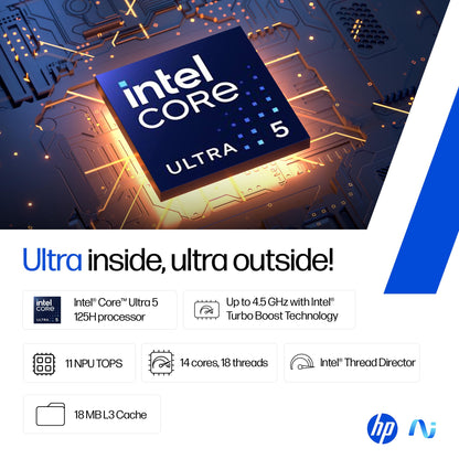 HP 15,Intel Ultra 5 125H (16GB DDR5, 1TB SSD) FHD, IPS, 15.6''/39.6cm, Win11, M365 Basic(1yr)*Office24, Silver, 1.65kg, fd1354TU, Intel Arc Graphics, FHD Camera w/Shutter, AI Powered Laptop 