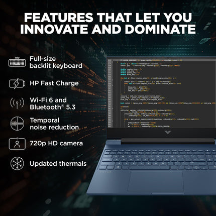 HP Victus, 12th Gen Intel Core i5-12450H, 4GB NVIDIA GeForce RTX 3050 Gaming Laptop (16GB RAM, 1TB SSD) 144Hz, IPS 15.6"/39.6cm, Win 11, MS Office 2021, Blue, 2.3Kg, Enhanced Cooling, fa1388TX 