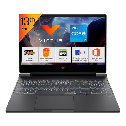 HP Victus, 13th Gen Intel Core i5-13420H, 4GB RTX 2050, 16GB DDR4 (Upgradeable) 512GB SSD, 144Hz, IPS, 300 nits, FHD, 15.6''/39.6cm, Win11, M365* Office24, Mica Silver, 2.3kg, fa2703tx Gaming Laptop 