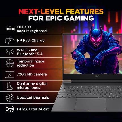 HP Victus, 13th Gen Intel Core i5-13420H, 6GB RTX 3050, 16GB DDR4(Upgradeable) 512GB SSD, FHD, 144Hz, 300 nits, IPS, 15.6''/39.6cm, Win11, M365* Office24, Mica Silver, 2.3kg, fa2700TX, Gaming Laptop 