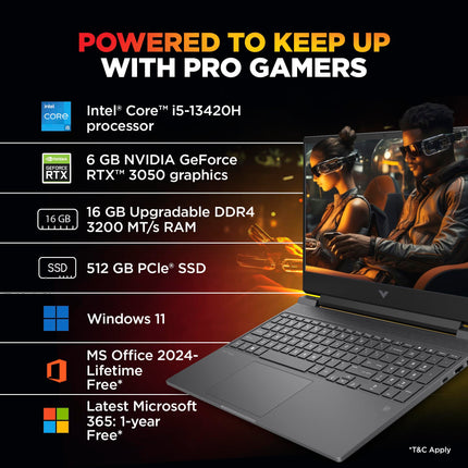 HP Victus, 13th Gen Intel Core i5-13420H, 6GB RTX 3050, 16GB DDR4(Upgradeable) 512GB SSD, FHD, 144Hz, 300 nits, IPS, 15.6''/39.6cm, Win11, M365* Office24, Mica Silver, 2.3kg, fa2700TX, Gaming Laptop 