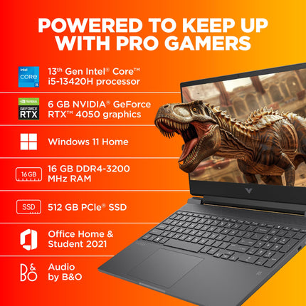 HP Victus, 13th Gen Intel Core i5-13420H, 6GB RTX 4050 Gaming Laptop (16GB DDR4, 512GB SSD) 144Hz, IPS, 15.6"/39.6cm, Flicker-Free, Win 11, Office 21, Mica Silver, 2.29kg, Enhanced Cooling, fa1279TX 