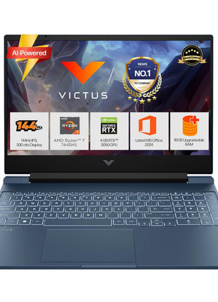HP Smartchoice Victus, AMD Ryzen 7 7445HS, 6GB RTX 3050, 16GB DDR5(Upgradeable) 512GB SSD, FHD, 144Hz, 300 nits, 15.6''/39.6cm, Win 11, M365* Office24, Blue, 2.29kg, fb3134AX/3120ax, Gaming Laptop 