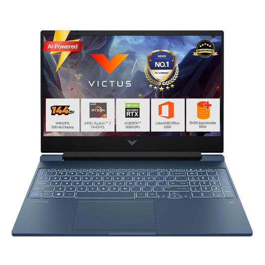 HP Smartchoice Victus, AMD Ryzen 7 7445HS, 6GB RTX 3050, 16GB DDR5(Upgradeable) 512GB SSD, FHD, 144Hz, 300 nits, 15.6''/39.6cm, Win 11, M365* Office24, Blue, 2.29kg, fb3134AX/3120ax, Gaming Laptop 
