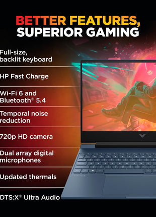 HP Smartchoice Victus, AMD Ryzen 7 7445HS, 6GB RTX 3050, 16GB DDR5(Upgradeable) 512GB SSD, FHD, 144Hz, 300 nits, 15.6''/39.6cm, Win 11, M365* Office24, Blue, 2.29kg, fb3134AX/3120ax, Gaming Laptop 
