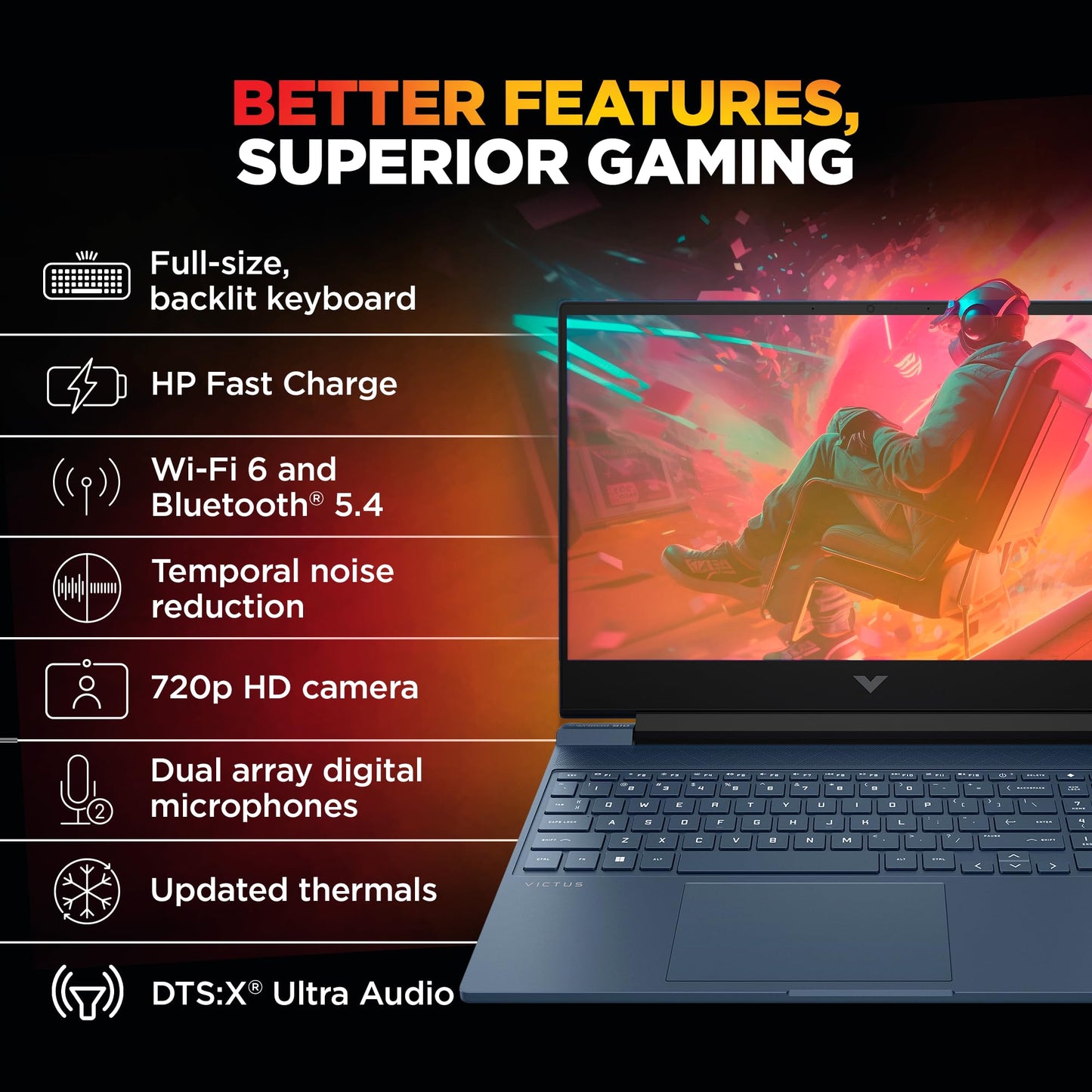 HP Smartchoice Victus, AMD Ryzen 7 7445HS, 6GB RTX 3050, 16GB DDR5(Upgradeable) 512GB SSD, FHD, 144Hz, 300 nits, 15.6''/39.6cm, Win 11, M365* Office24, Blue, 2.29kg, fb3134AX/3120ax, Gaming Laptop 