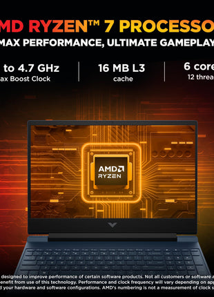 HP Smartchoice Victus, AMD Ryzen 7 7445HS, 6GB RTX 3050, 16GB DDR5(Upgradeable) 512GB SSD, FHD, 144Hz, 300 nits, 15.6''/39.6cm, Win 11, M365* Office24, Blue, 2.29kg, fb3134AX/3120ax, Gaming Laptop 