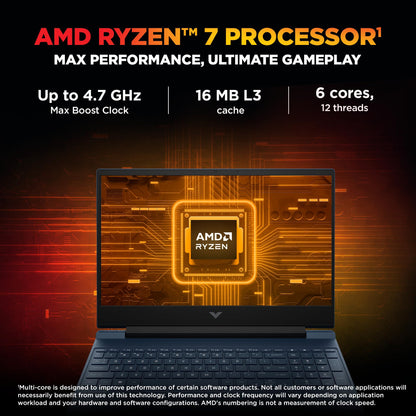 HP Smartchoice Victus, AMD Ryzen 7 7445HS, 6GB RTX 3050, 16GB DDR5(Upgradeable) 512GB SSD, FHD, 144Hz, 300 nits, 15.6''/39.6cm, Win 11, M365* Office24, Blue, 2.29kg, fb3134AX/3120ax, Gaming Laptop 