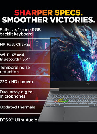 HP Victus, 13th Gen Intel Core i7-13620H, 8GB RTX 5060, 24GB DDR5(Upgradeable) 1TB SSD, 144Hz, 300nits, IPS, FHD, 15.6"/39.6cm, Win11, M365* Office 24, Mica Silver, 2.29Kg, fa2308TX, RGB Laptop 
