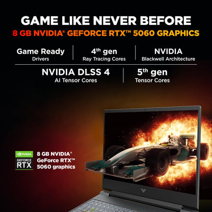 HP Victus, 13th Gen Intel Core i7-13620H, 8GB RTX 5060, 24GB DDR5(Upgradeable) 1TB SSD, 144Hz, 300nits, IPS, FHD, 15.6"/39.6cm, Win11, M365* Office 24, Mica Silver, 2.29Kg, fa2308TX, RGB Laptop 