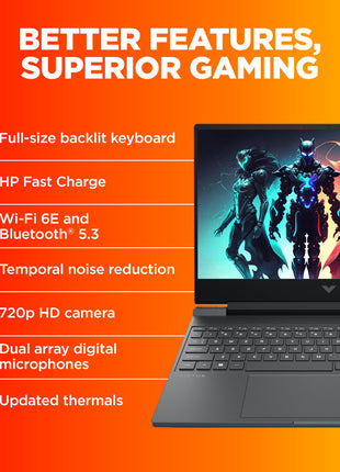 HP Victus, 13th Gen Intel Core i7-13620H, 6GB NVIDIA RTX 4050, 16GB DDR6, 1TB SSD (Win11, Office21, Silver, 2.3kg) 144Hz, IPS, 15.6-inch(39.6cm) Flicker-Free Gaming Laptop, Enhanced Cooling, fa1332TX 
