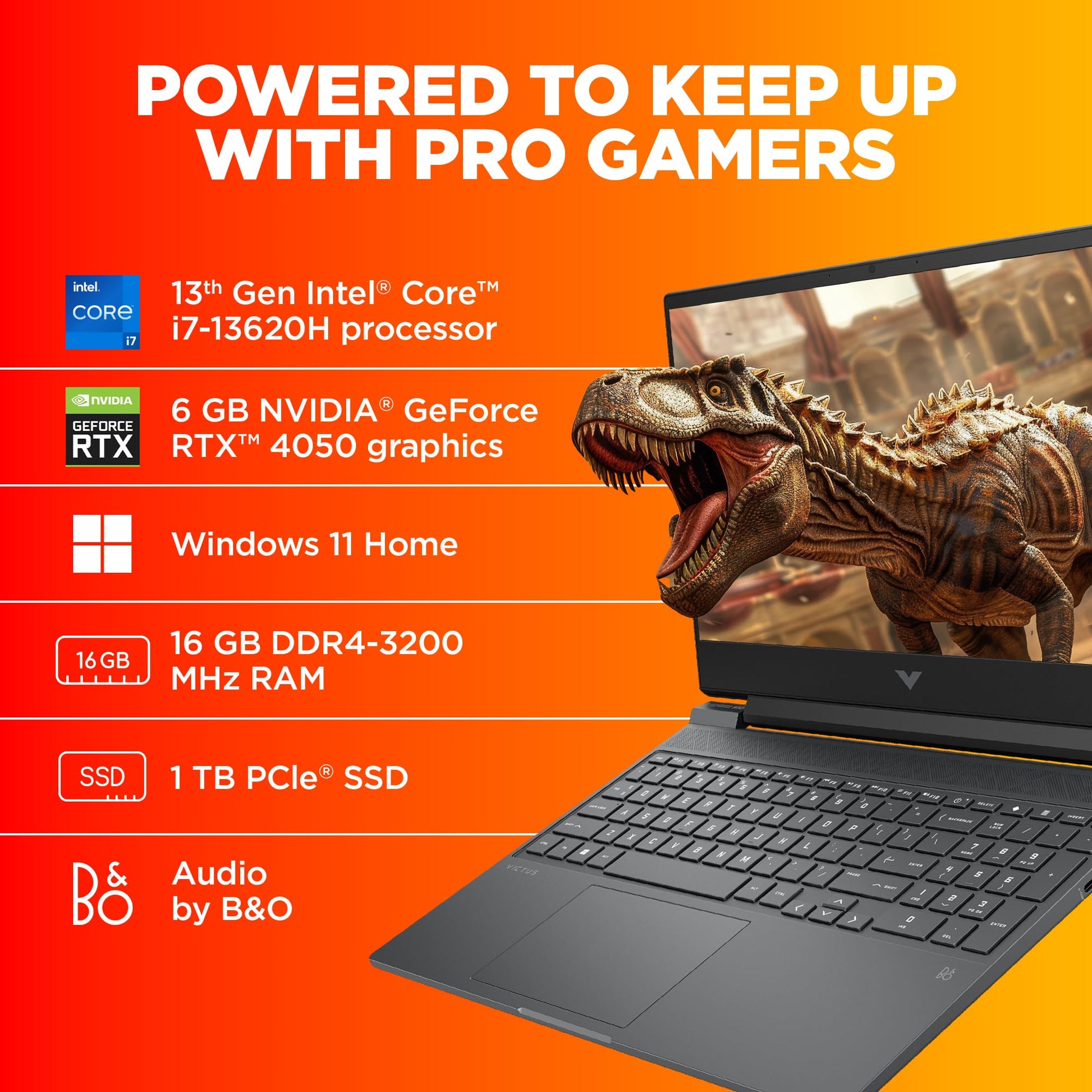 HP Victus, 13th Gen Intel Core i7-13620H, 6GB NVIDIA RTX 4050, 16GB DDR6, 1TB SSD (Win11, Office21, Silver, 2.3kg) 144Hz, IPS, 15.6-inch(39.6cm) Flicker-Free Gaming Laptop, Enhanced Cooling, fa1332TX 