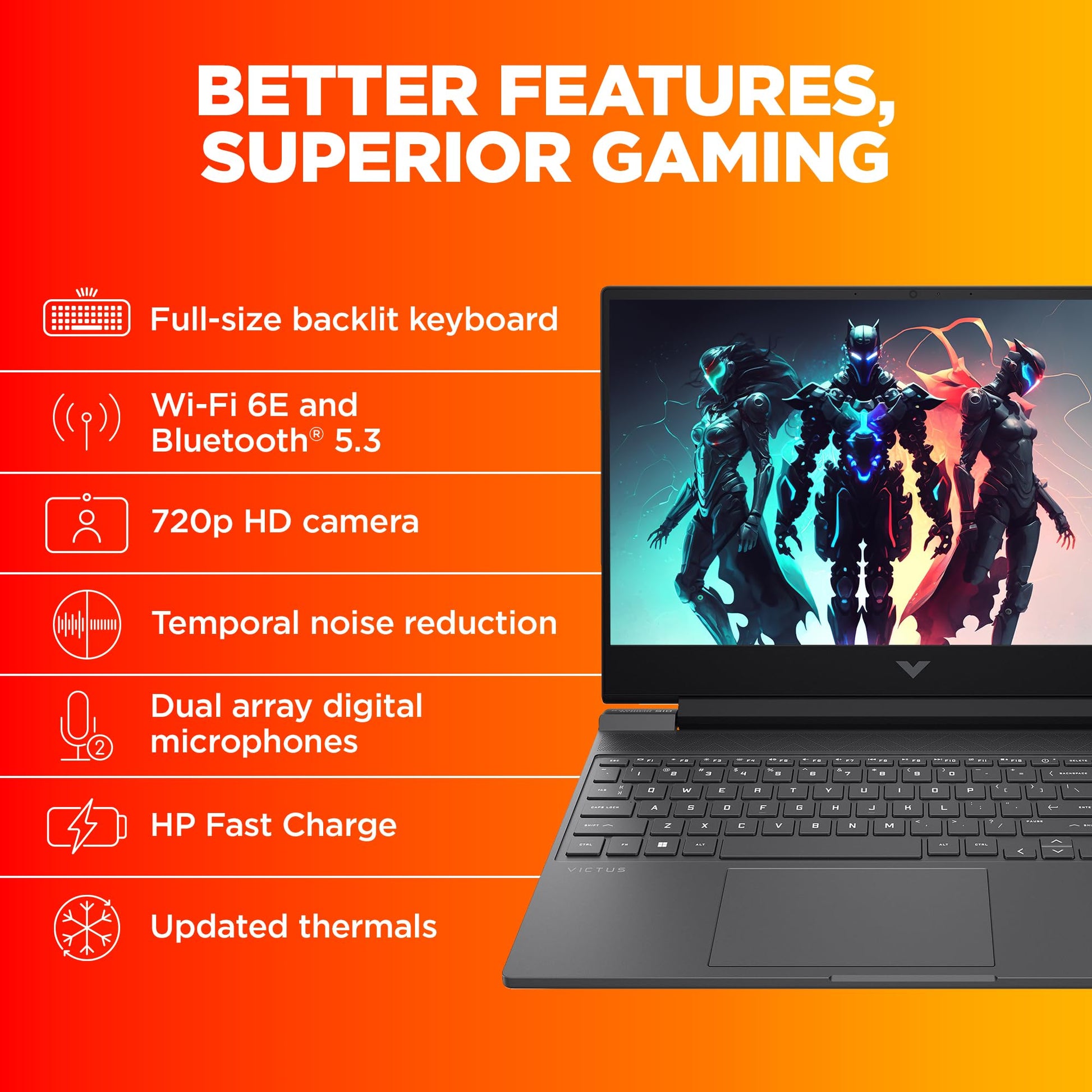 HP Victus, 13th Gen Intel Core i5-13420H, 6GB RTX 4050 Gaming Laptop (16GB DDR4, 512GB SSD) 144Hz,300 nits,IPS, 15.6''/39.6cm, FHD, Win11, Office24, Mica Silver, 2,29kg, Backlit Kb,HD Camera,fa2701TX 