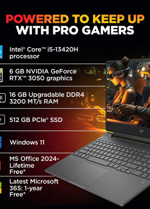 HP Victus, 13th Gen Intel Core i5-13420H, 6GB RTX 3050, 16GB DDR4(Upgradeable) 512GB SSD, FHD, 144Hz, 300 nits, IPS, 15.6''/39.6cm, Win11, M365* Office24, Mica Silver, 2.3kg, fa2700TX, Gaming Laptop 