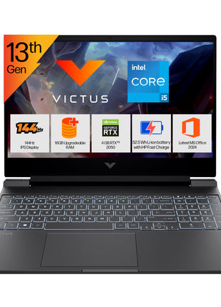 HP Victus, 13th Gen Intel Core i5-13420H, 4GB RTX 2050, 16GB DDR4 (Upgradeable) 512GB SSD, 144Hz, IPS, 300 nits, FHD, 15.6''/39.6cm, Win11, M365* Office24, Mica Silver, 2.3kg, fa2703tx Gaming Laptop 