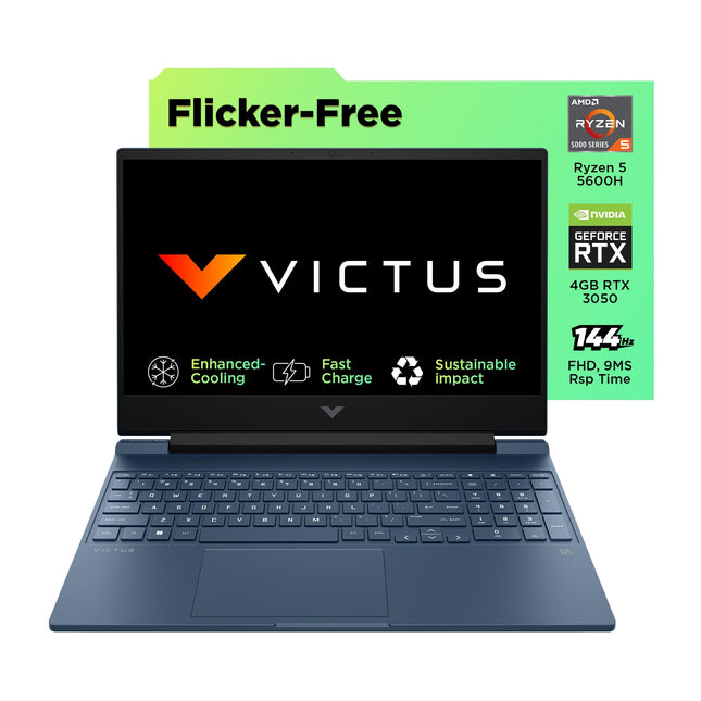 HP Victus, AMD Ryzen 5 5600H, NVIDIA RTX 3050, 16GB DDR4, 512GB SSD (Win11, Office21, Blue, 2.37kg) 144Hz, 9MS, IPS, 15.6-inch(39.6cm) Gaming Laptop, Backlit kb, Enhanced Cooling, fb0106AX/Fb0112AX 