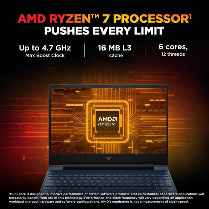 HP Smartchoice Victus, AMD Ryzen 7 7445HS 4GB NVIDIA GeForce RTX 2050 - (16 GB/512 GB SSD/Windows 11 Home) FHD, 144Hz, 300 nits, 15.6''/39.6cm, M365* Office24, Blue, 2.29kg,15-fb3122AX Gaming Laptop 