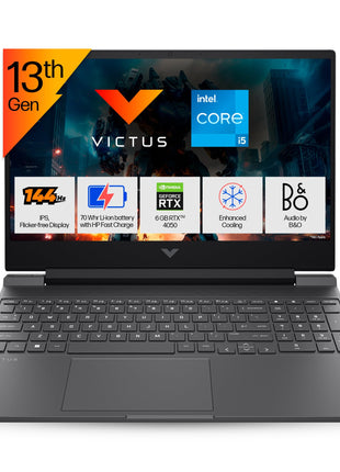 HP Victus, 13th Gen Intel Core i5-13420H, 6GB RTX 4050 Gaming Laptop (16GB DDR4, 512GB SSD) 144Hz, IPS, 15.6"/39.6cm, Flicker-Free, Win 11, Office 21, Mica Silver, 2.29kg, Enhanced Cooling, fa1279TX 