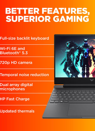 HP Victus, 13th Gen Intel Core i5-13420H, 6GB RTX 4050 Gaming Laptop (16GB DDR4, 512GB SSD) 144Hz, IPS, 15.6"/39.6cm, Flicker-Free, Win 11, Office 21, Mica Silver, 2.29kg, Enhanced Cooling, fa1279TX 