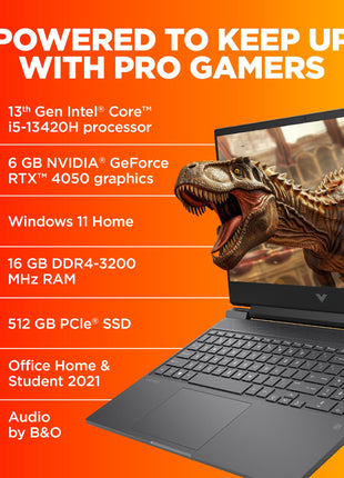 HP Victus, 13th Gen Intel Core i5-13420H, 6GB RTX 4050 Gaming Laptop (16GB DDR4, 512GB SSD) 144Hz, IPS, 15.6"/39.6cm, Flicker-Free, Win 11, Office 21, Mica Silver, 2.29kg, Enhanced Cooling, fa1279TX 