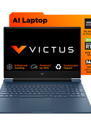 HP Victus, AMD Ryzen 5 8645HS, 6GB RTX 3050 Gaming Laptop (16GB DDR5, 512GB SSD),144Hz,300 nits,IPS, 15.6''/39.6cm, FHD, Win11, Office 24, Blue, 2,29kg, Backlit Kb,HD Camera, fb3012AX 
