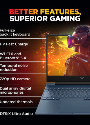 HP Victus, AMD Ryzen 5 8645HS, 6GB RTX 3050 Gaming Laptop (16GB DDR5, 512GB SSD),144Hz,300 nits,IPS, 15.6''/39.6cm, FHD, Win11, Office 24, Blue, 2,29kg, Backlit Kb,HD Camera, fb3012AX 