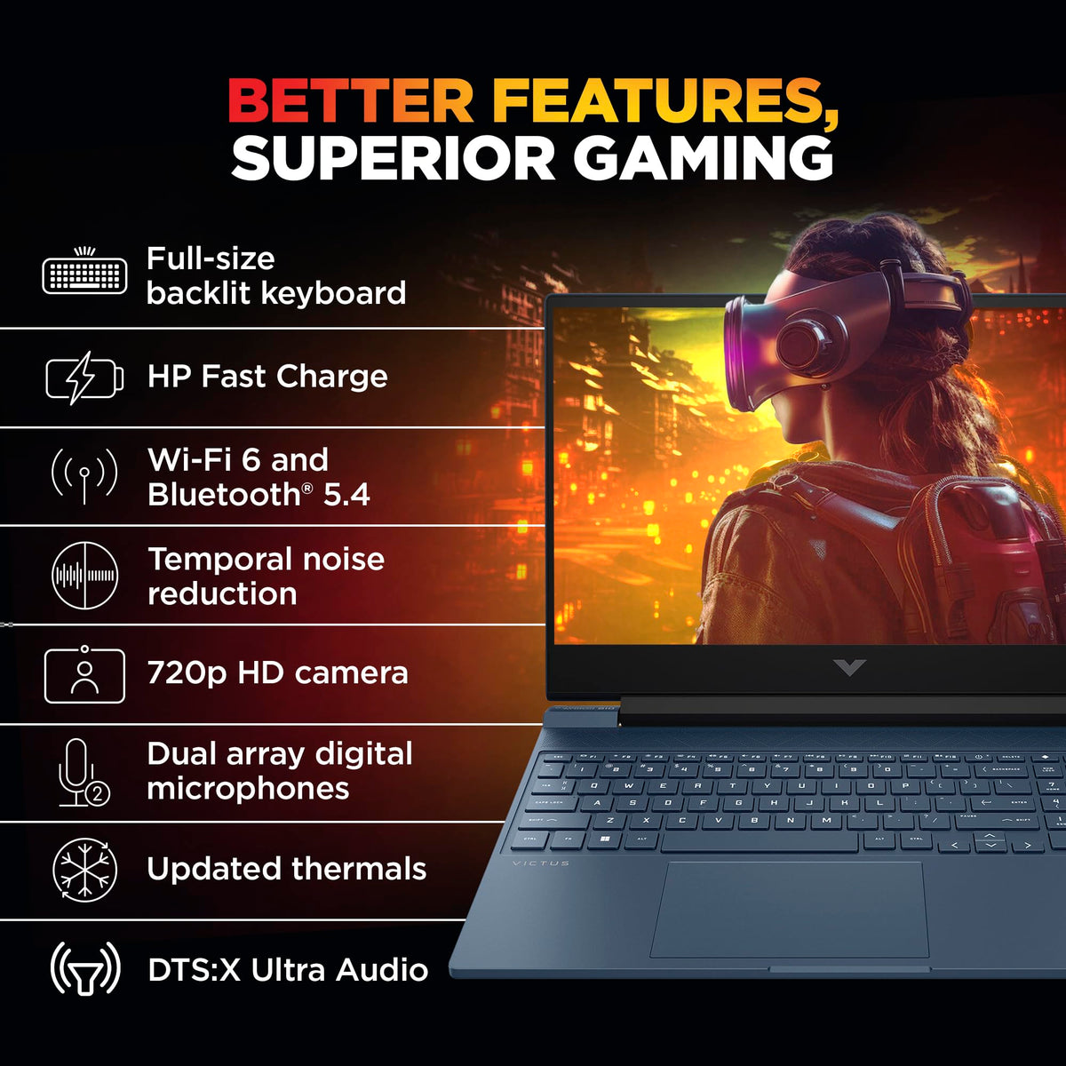 HP Smartchoice Victus, AMD Ryzen 5 8645HS, 6GB RTX 3050, 31 Tops, 16GB DDR5(Upgradeable) 512GB SSD, 144Hz, 300nits, FHD, 15.6"/39.6cm, Win11, M365* Office24, Blue, 2.3kg, fb3009AX, AI Gaming Laptop 