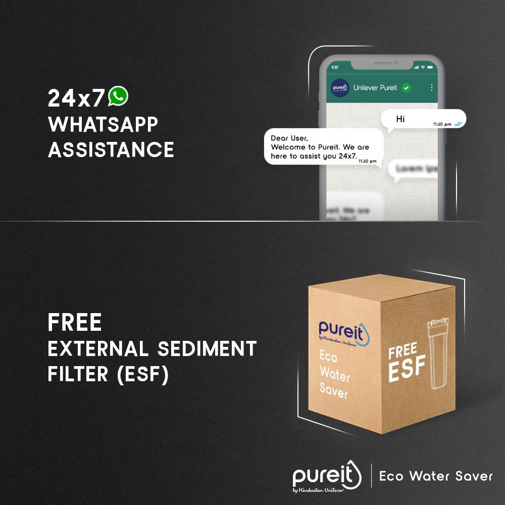 HUL Pureit Eco Water Saver RO+UV+MF+Mineral | INR 2000 Off on Exchange | 7 stage | 10L | Upto 60% Water Savings | Suitable for Borewell, Tanker & Municipal Water | Table Top | Wall Mountable |Black 