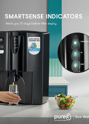 HUL Pureit Eco Water Saver RO+UV+MF+Mineral | INR 2000 Off on Exchange | 7 stage | 10L | Upto 60% Water Savings | Suitable for Borewell, Tanker & Municipal Water | Table Top | Wall Mountable |Black 