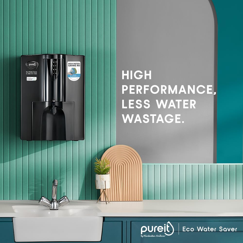 HUL Pureit Eco Water Saver RO+UV+MF+Mineral | INR 2000 Off on Exchange | 7 stage | 10L | Upto 60% Water Savings | Suitable for Borewell, Tanker & Municipal Water | Table Top | Wall Mountable |Black 