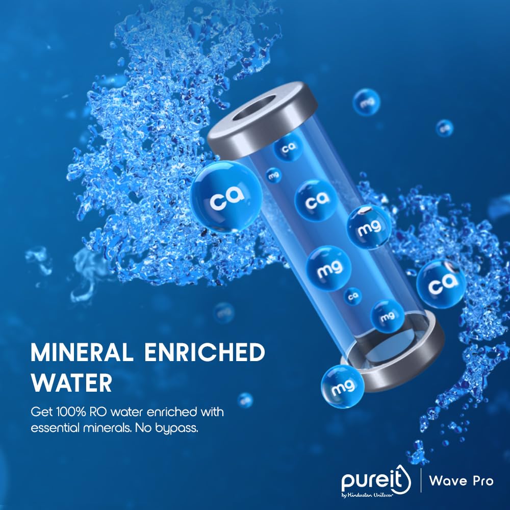 HUL Pureit Wave Pro Mineral RO+UV LED in-tank | 7 stage Purification | 7 Litres Capicity | Up to 45% Water Savings | Suitable for Borewell, Tanker & Muncipal Water | Wall Mountable | Black 