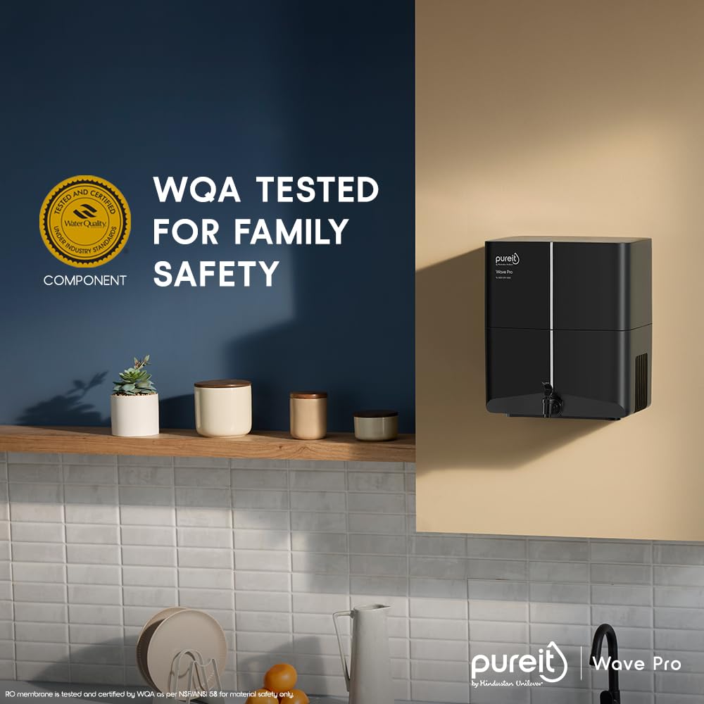 HUL Pureit Wave Pro Mineral RO+UV LED in-tank | 7 stage Purification | 7 Litres Capicity | Up to 45% Water Savings | Suitable for Borewell, Tanker & Muncipal Water | Wall Mountable | Black 