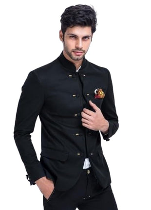 HUMJOLI Solid Bandhgala Blazer for Men, Casual, Formal, Party, Festive & Wedding (in, Numeric, 40, Black) 