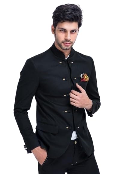 HUMJOLI Solid Bandhgala Blazer for Men, Casual, Formal, Party, Festive & Wedding (in, Numeric, 40, Black) 