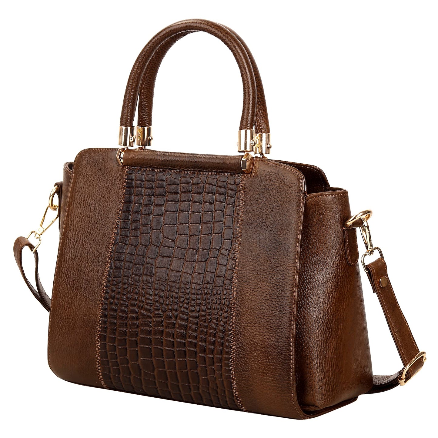HYATT Leather Accessories Full-Grain Natural Cro Leather Top-Handle satchel Handbags & Shoulder Sling Bags For Women Office Branded Stylish Latest Size- L-13 X H-9 x W- 5.5 Inch 