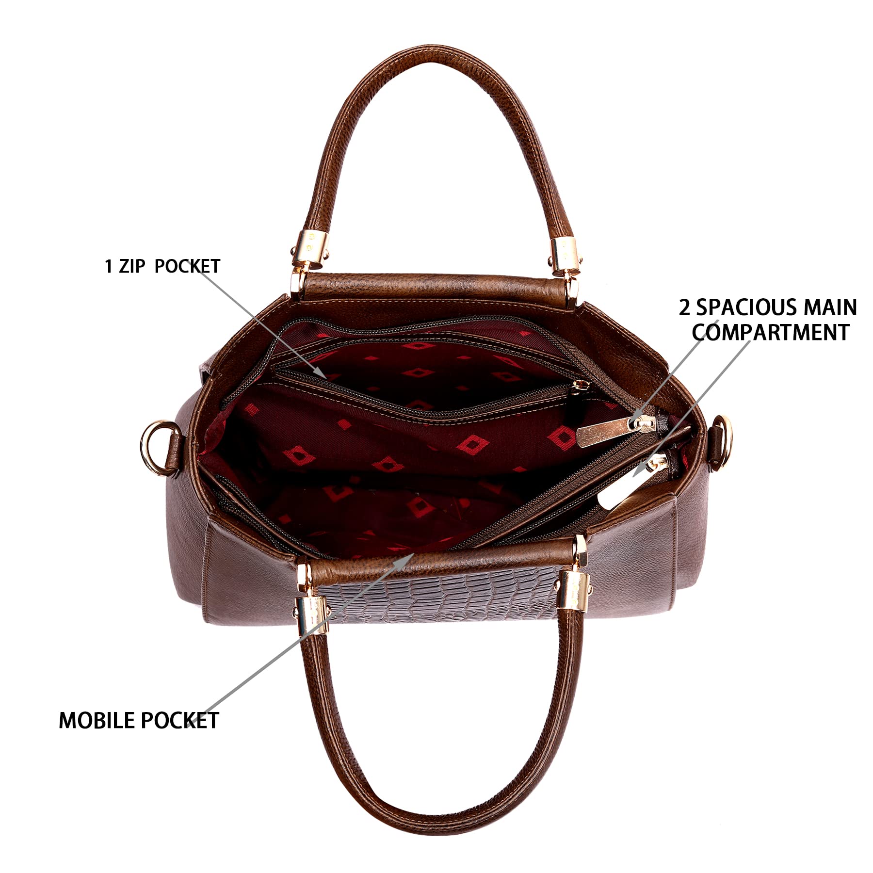 HYATT Leather Accessories Full-Grain Natural Cro Leather Top-Handle satchel Handbags & Shoulder Sling Bags For Women Office Branded Stylish Latest Size- L-13 X H-9 x W- 5.5 Inch 