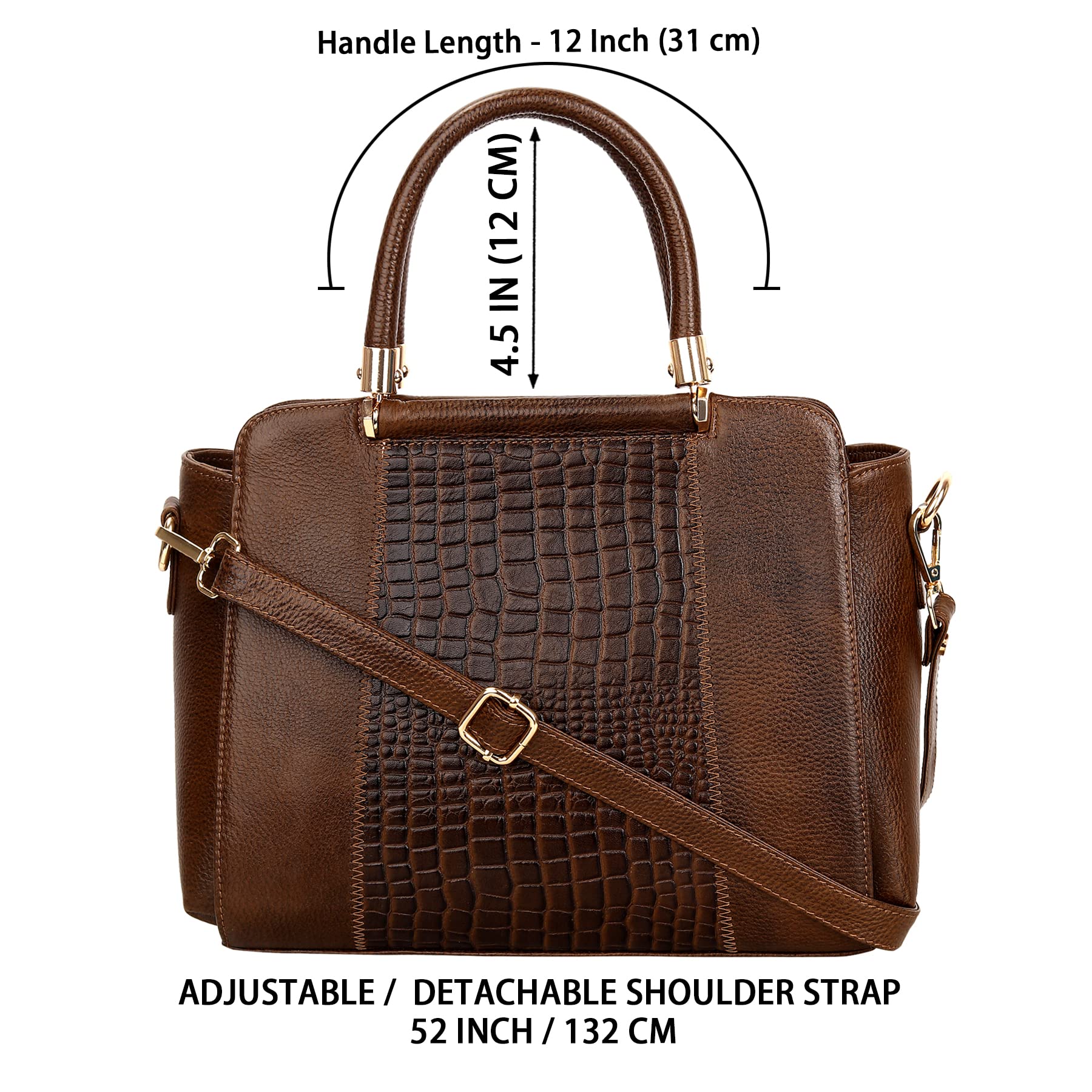 HYATT Leather Accessories Full-Grain Natural Cro Leather Top-Handle satchel Handbags & Shoulder Sling Bags For Women Office Branded Stylish Latest Size- L-13 X H-9 x W- 5.5 Inch 