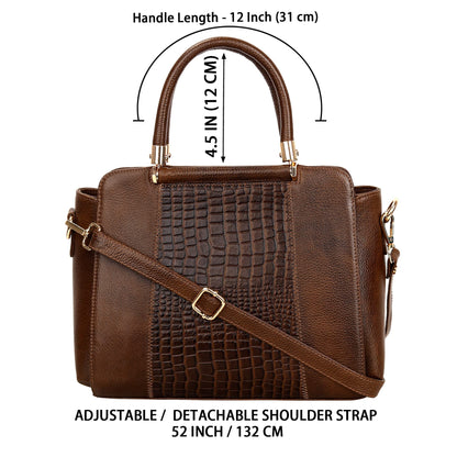 HYATT Leather Accessories Full-Grain Natural Cro Leather Top-Handle satchel Handbags & Shoulder Sling Bags For Women Office Branded Stylish Latest Size- L-13 X H-9 x W- 5.5 Inch 