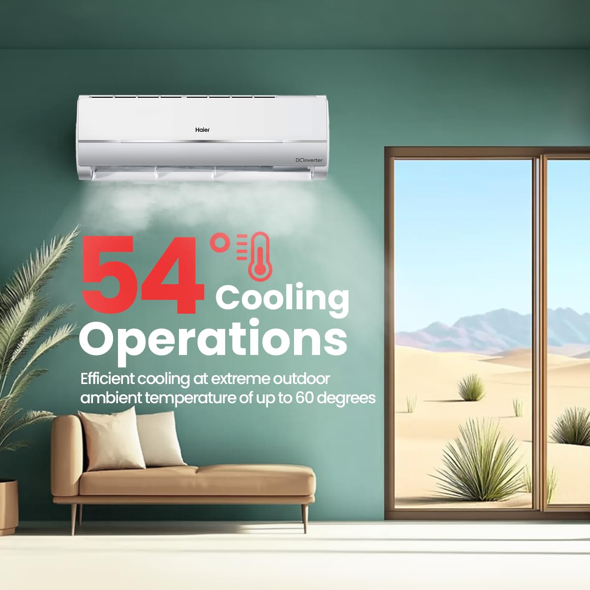 Haier 1.25 Ton 3 Star Twin Inverter Split AC (3900 Watts, Copper, 7 in 1 Convertible, Frost Self Clean, HD Filter, Cools at 54°C, Long Air Throw - HSU15V-TMS3BN-INV) 