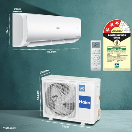 Haier 1.5 Ton 3 Star Twin Inverter Split AC (Copper, 7 in 1 Convertible, Frost Self Clean, HD Filter, Cools at 54°C, Long Air Throw - HSU17VP-TQS3BN-INV, White) 