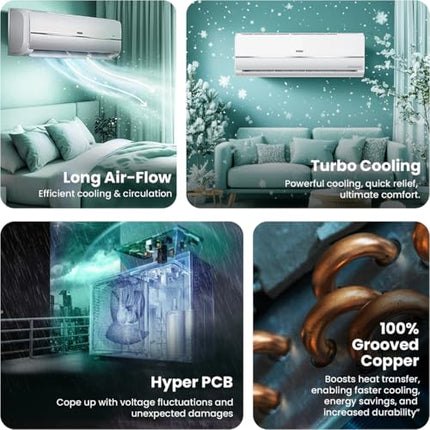 Haier 1.5 Ton 3 Star Twin Inverter Split AC (Copper, 7 in 1 Convertible, Frost Self Clean, HD Filter, Cools at 54°C, Long Air Throw - HSU17VP-TQS3BN-INV, White) 