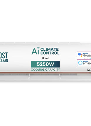 Haier 1.5 Ton 4 Star AI Climate Control Smart Split AC (5250 Watts, Copper, Wi-Fi, 4-Way Swing, Triple Inverter, 7 in 1, Frost Self Clean, HD Filter, Cools at 60°C - HSU18K-PYAIR4BN-INV, White) 