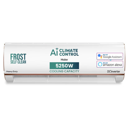 Haier 1.5 Ton 4 Star AI Climate Control Smart Split AC (5250 Watts, Copper, Wi-Fi, 4-Way Swing, Triple Inverter, 7 in 1, Frost Self Clean, HD Filter, Cools at 60°C - HSU18K-PYAIR4BN-INV, White) 
