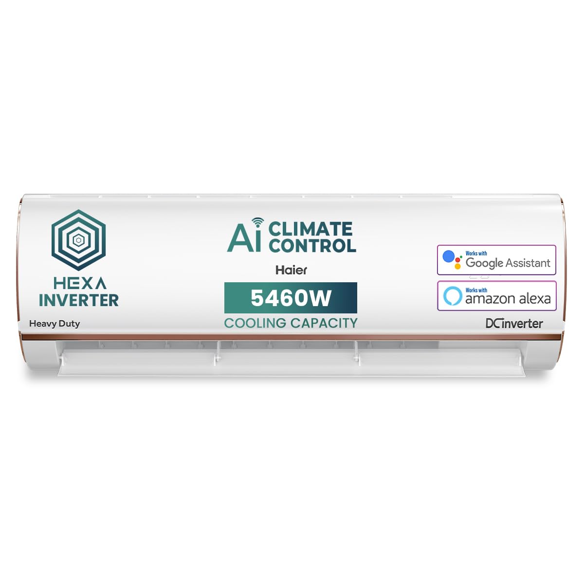 Haier 1.5 Ton 5 Star AI Climate Control Smart Split AC (5460W, Copper, HEXA Inverter, Heavy Duty, 4 Way Swing, Frost Clean, HD Filter, Cools at 60°C, 20 mtr Air Throw- HSU19K-PYAIR5BN-INV, White) 