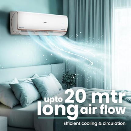 Haier 1.5 Ton 5 Star AI Climate Control Smart Split AC (5460W, Copper, HEXA Inverter, Heavy Duty, 4 Way Swing, Frost Clean, HD Filter, Cools at 60°C, 20 mtr Air Throw- HSU19K-PYAIR5BN-INV, White) 