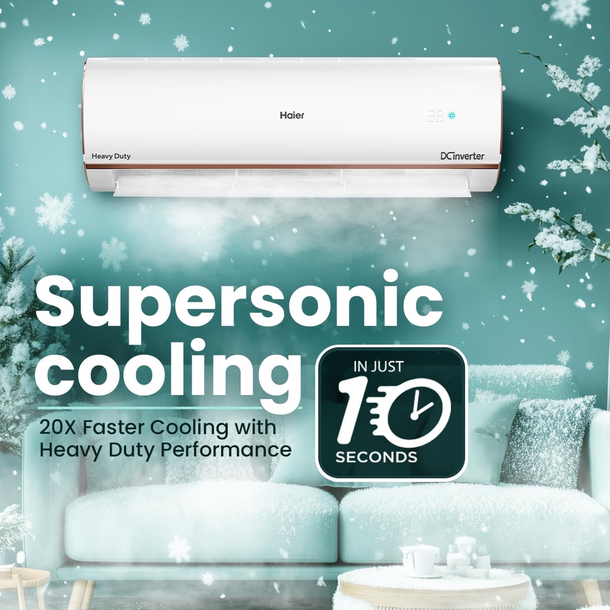 Haier 1.5 Ton 5 Star AI Climate Control Smart Split AC (5460W, Copper, HEXA Inverter, Heavy Duty, 4 Way Swing, Frost Clean, HD Filter, Cools at 60°C, 20 mtr Air Throw- HSU19K-PYAIR5BN-INV, White) 