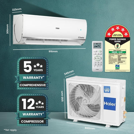 Haier 1.5 Ton 5 Star Triple Inverter Split AC (4850 W, Copper, 7 in 1 Convertible, 4-Way Swing, Frost Self Clean, HD Filter, Cools at 60°C, 20 Mtr. Air Throw - HSU18K-PYSS5BN-INV, 2024 Model - White) 