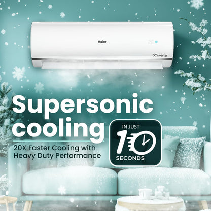 Haier 1.5 Ton 5 Star Triple Inverter Split AC (4850 W, Copper, 7 in 1 Convertible, 4-Way Swing, Frost Self Clean, HD Filter, Cools at 60°C, 20 Mtr. Air Throw - HSU18K-PYSS5BN-INV, White) 