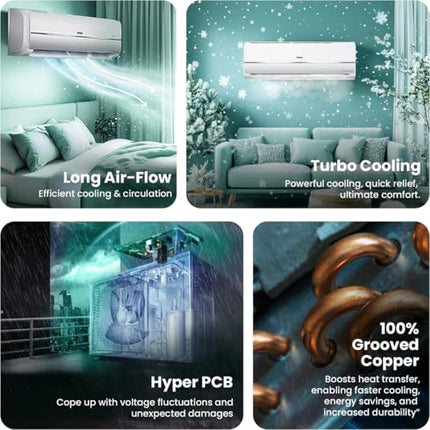 Haier 1 Ton 3 Star Twin Inverter Split AC (Copper, 7 in 1 Convertible, Frost Self Clean, HD Filter, Cools at 54°C, Long Air Throw - HSU11V-TMS3BN-INV,White) 